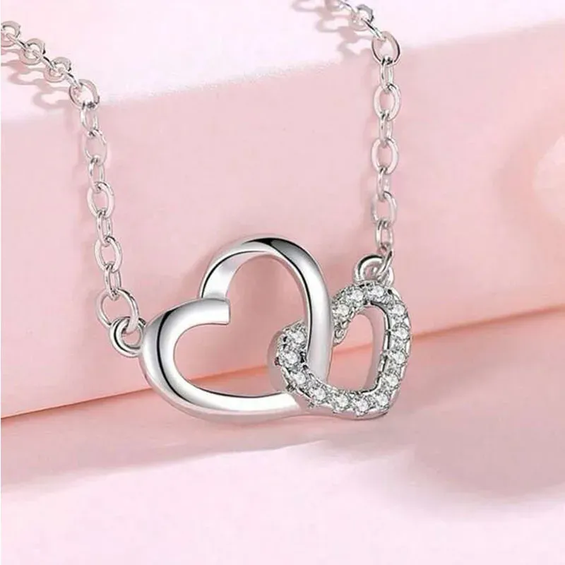 Elegant Silver Love Heart Pendant Necklace for Women - Fashionable Charm Chain Jewelry for Parties and Daily Wear showcase 7