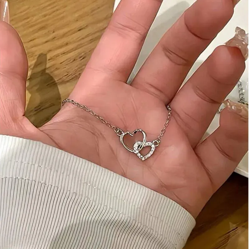 Elegant Silver Love Heart Pendant Necklace for Women - Fashionable Charm Chain Jewelry for Parties and Daily Wear showcase 2