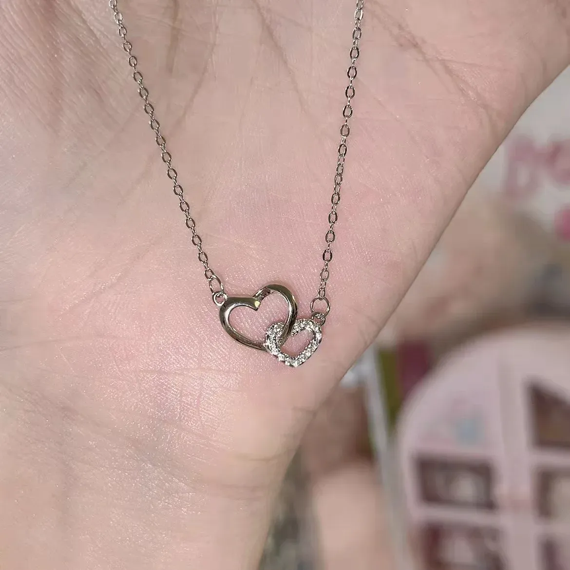Elegant Silver Love Heart Pendant Necklace for Women - Fashionable Charm Chain Jewelry for Parties and Daily Wear showcase 6