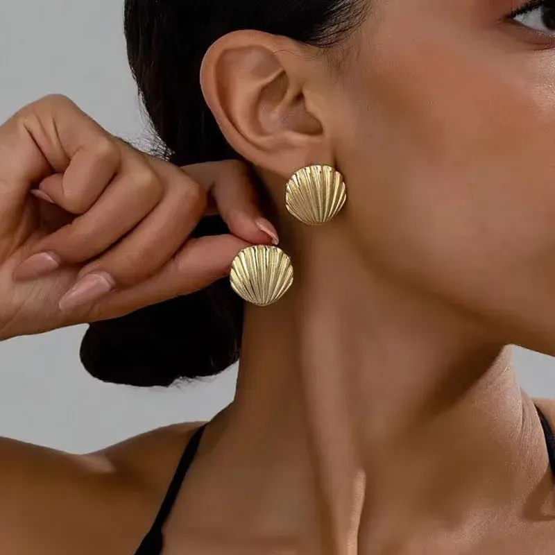 Trendy Ocean Shell Texture Stud Earrings for Women - Unique Personalized Daily Wear Fashion Jewelry Accessories showcase 1