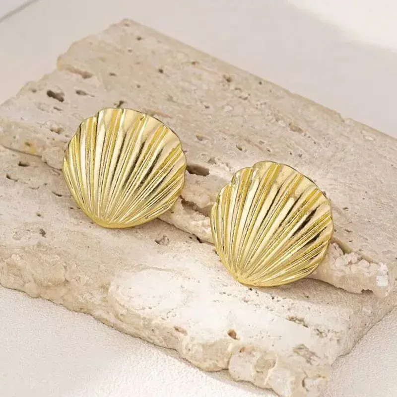 Trendy Ocean Shell Texture Stud Earrings for Women - Unique Personalized Daily Wear Fashion Jewelry Accessories thumbnail 3