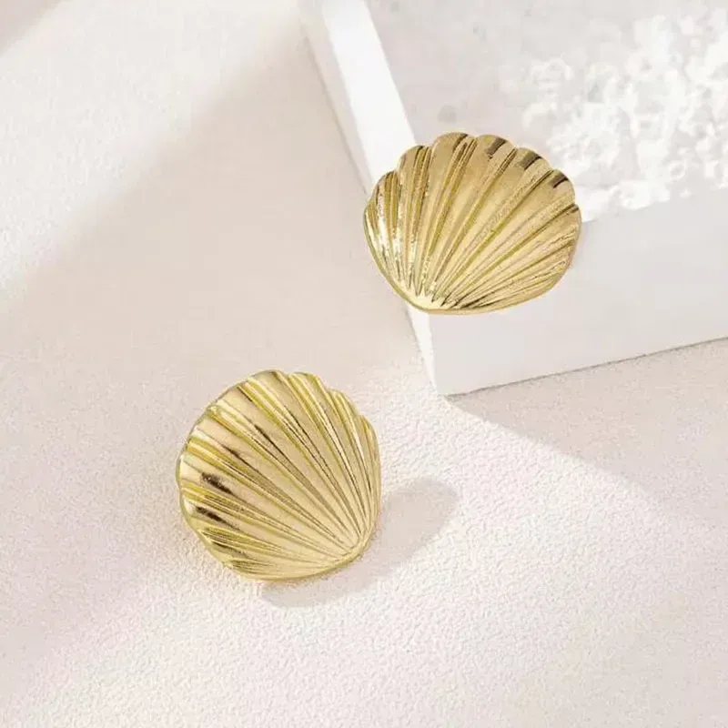 Trendy Ocean Shell Texture Stud Earrings for Women - Unique Personalized Daily Wear Fashion Jewelry Accessories showcase 4