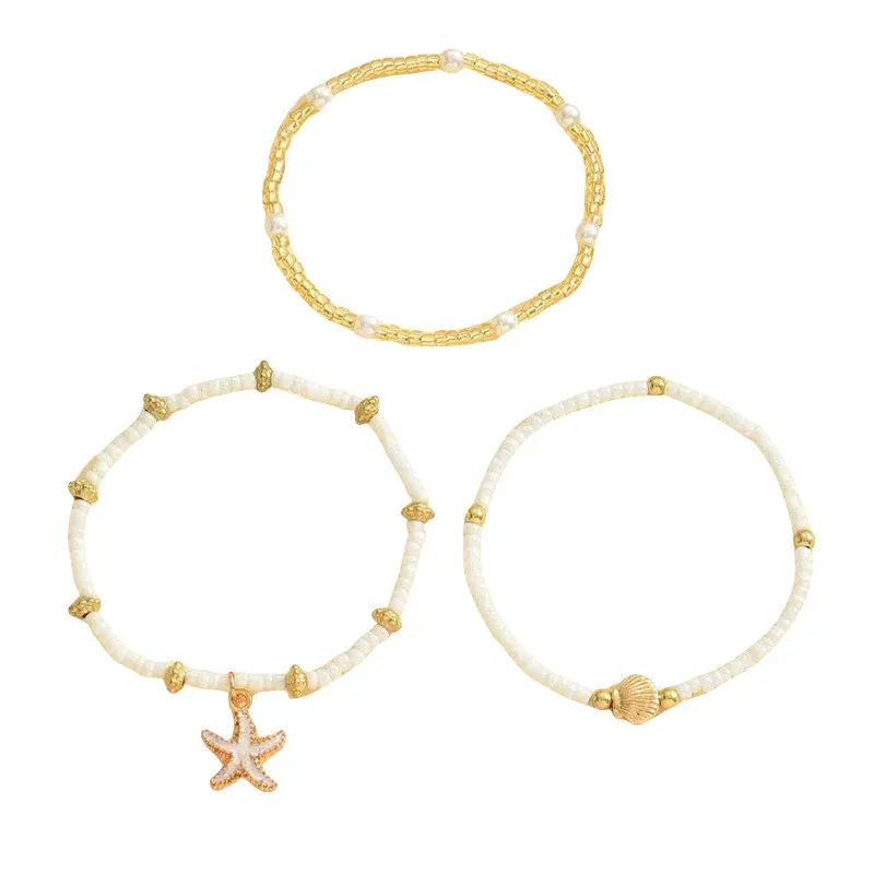 Bohemian Starfish Shell Anklet Set - 3 Layer Millet Bead Ankle Chain, Beachy Elegant Foot Jewelry Accessory for Women - Image 3