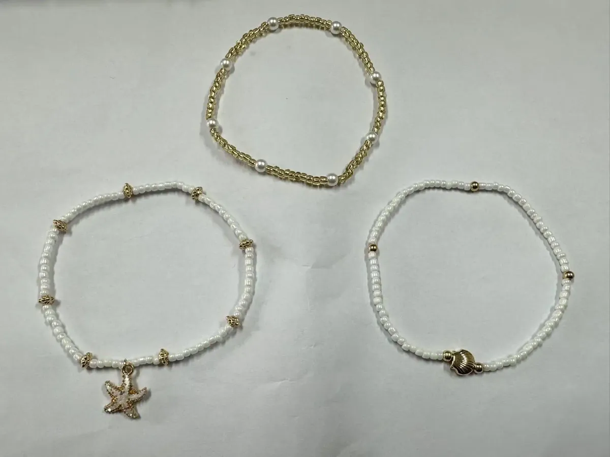 Bohemian Starfish Shell Anklet Set - 3 Layer Millet Bead Ankle Chain, Beachy Elegant Foot Jewelry Accessory for Women showcase 4