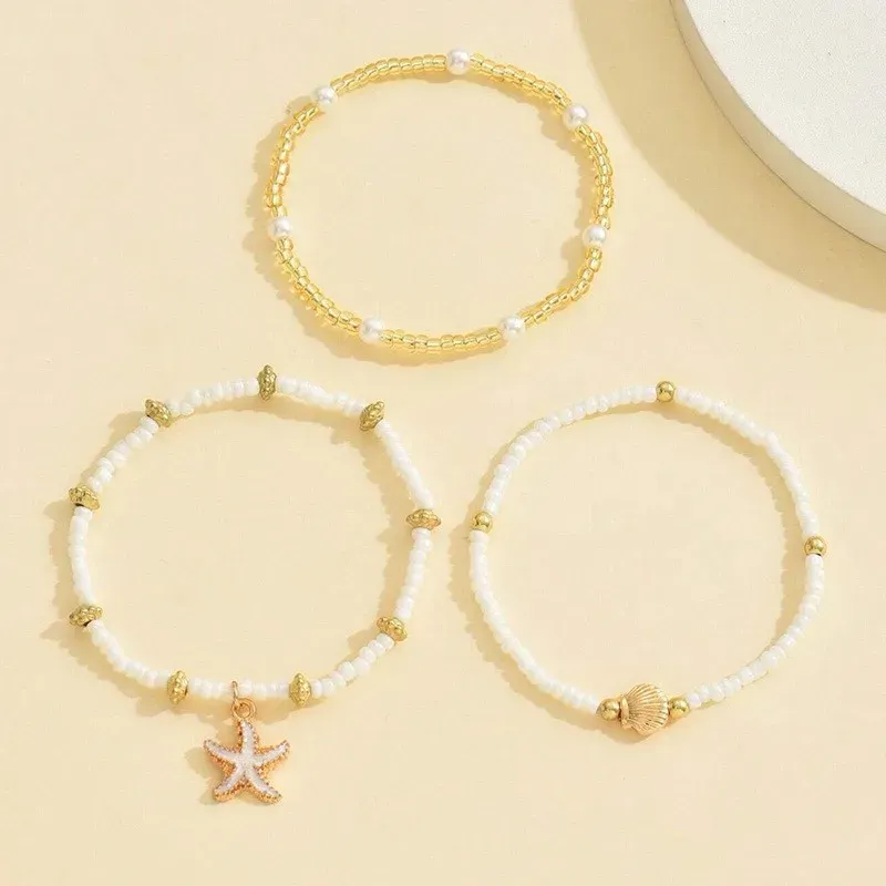 Bohemian Starfish Shell Anklet Set - 3 Layer Millet Bead Ankle Chain, Beachy Elegant Foot Jewelry Accessory for Women showcase 2