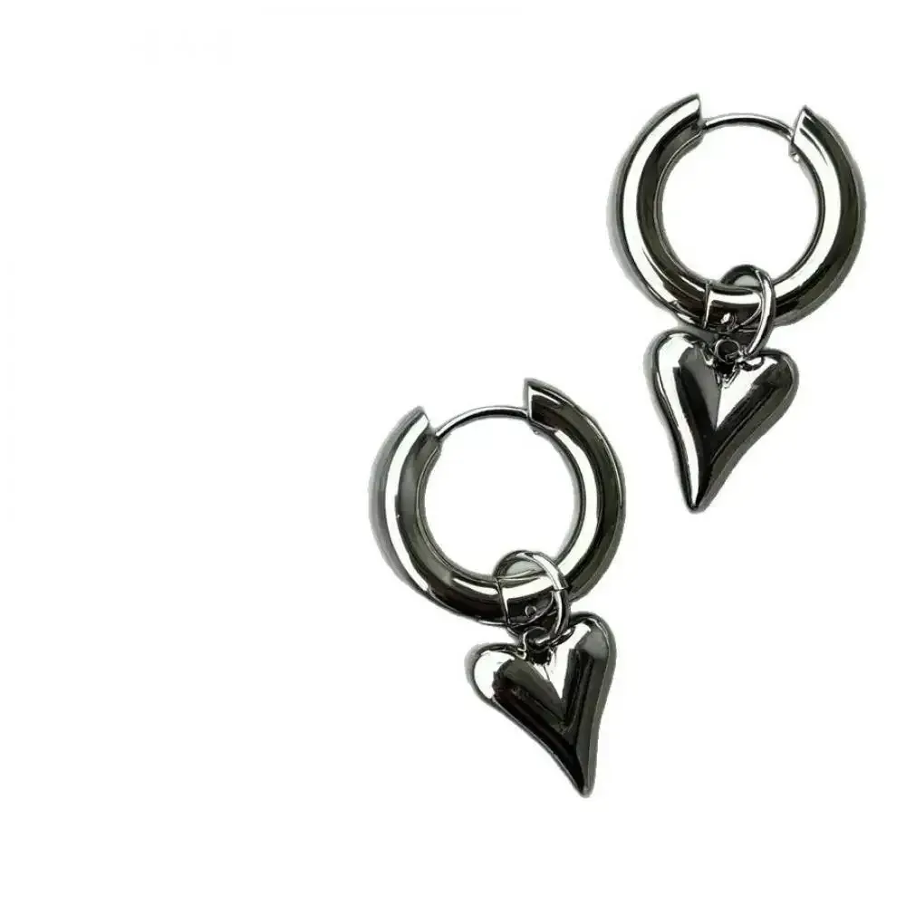 Punk Peach Heart Pendant Earrings for Women, Silver Color Geometric Circular Ear Buckle, Trendy Fashion Jewelry Gift for Girls - Image 6