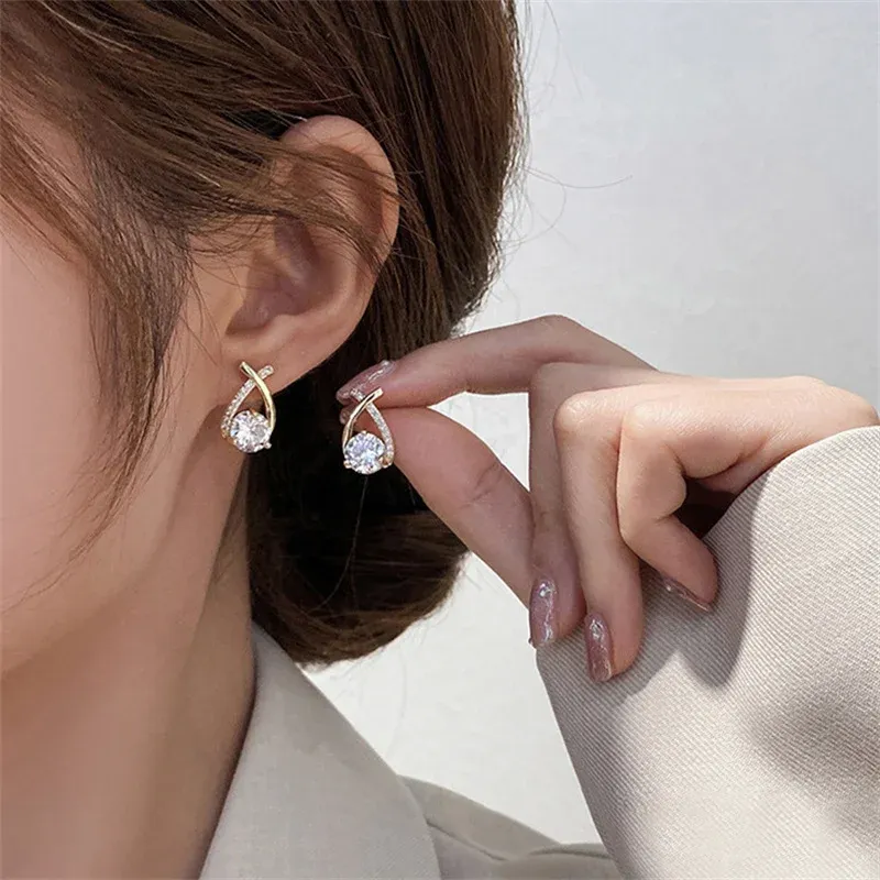 SKEDS Korean Style Elegant Crystal Cross Stud Earrings for Women & Girls | Fashionable Fishtail Design | Dazzling Crystal Jewelry | Perfect Gift for Her showcase 2
