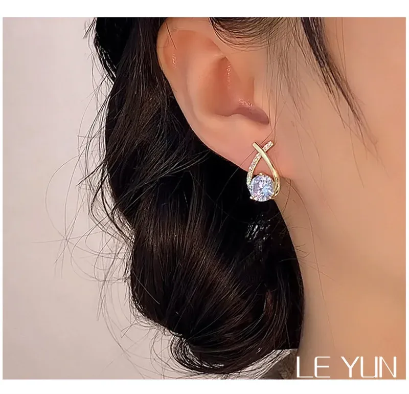 SKEDS Korean Style Elegant Crystal Cross Stud Earrings for Women & Girls | Fashionable Fishtail Design | Dazzling Crystal Jewelry | Perfect Gift for Her showcase 3