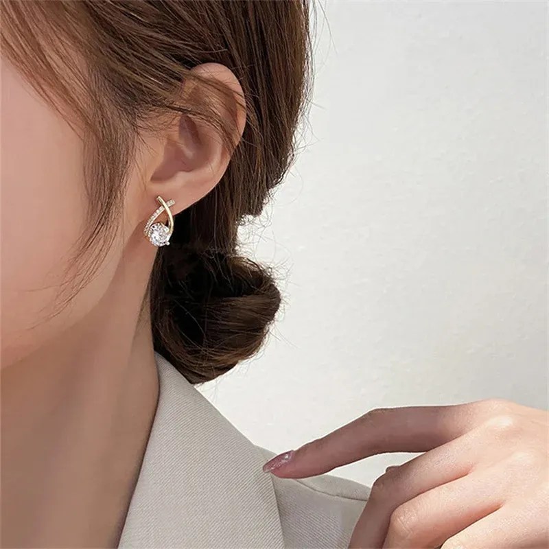 SKEDS Korean Style Elegant Crystal Cross Stud Earrings for Women & Girls | Fashionable Fishtail Design | Dazzling Crystal Jewelry | Perfect Gift for Her showcase 4