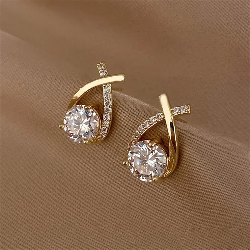 SKEDS Korean Style Elegant Crystal Cross Stud Earrings for Women & Girls | Fashionable Fishtail Design | Dazzling Crystal Jewelry | Perfect Gift for Her showcase 5