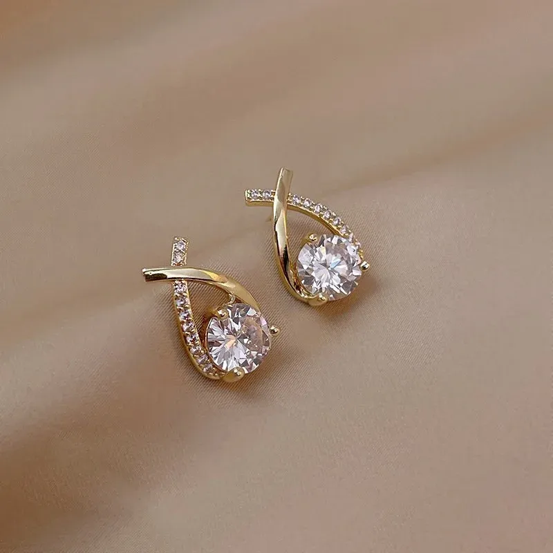 SKEDS Korean Style Elegant Crystal Cross Stud Earrings for Women & Girls | Fashionable Fishtail Design | Dazzling Crystal Jewelry | Perfect Gift for Her showcase 6