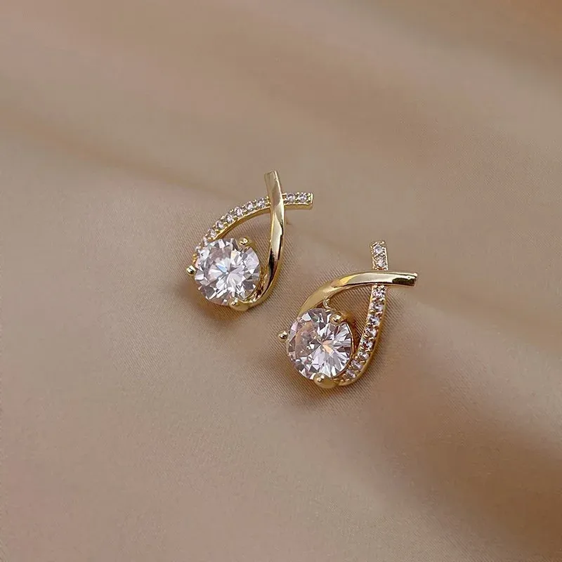 SKEDS Korean Style Elegant Crystal Cross Stud Earrings for Women & Girls | Fashionable Fishtail Design | Dazzling Crystal Jewelry | Perfect Gift for Her showcase 9