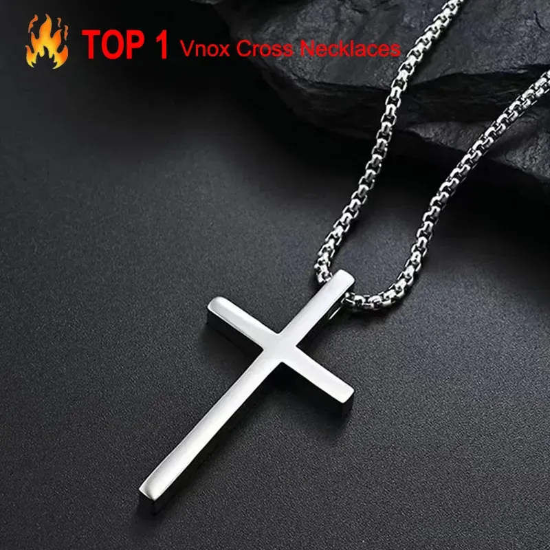 Vnox Men's & Women's Silver Cross Necklace, Stainless Steel Box Chain Pendant, Religious Jewelry Gift thumbnail 1