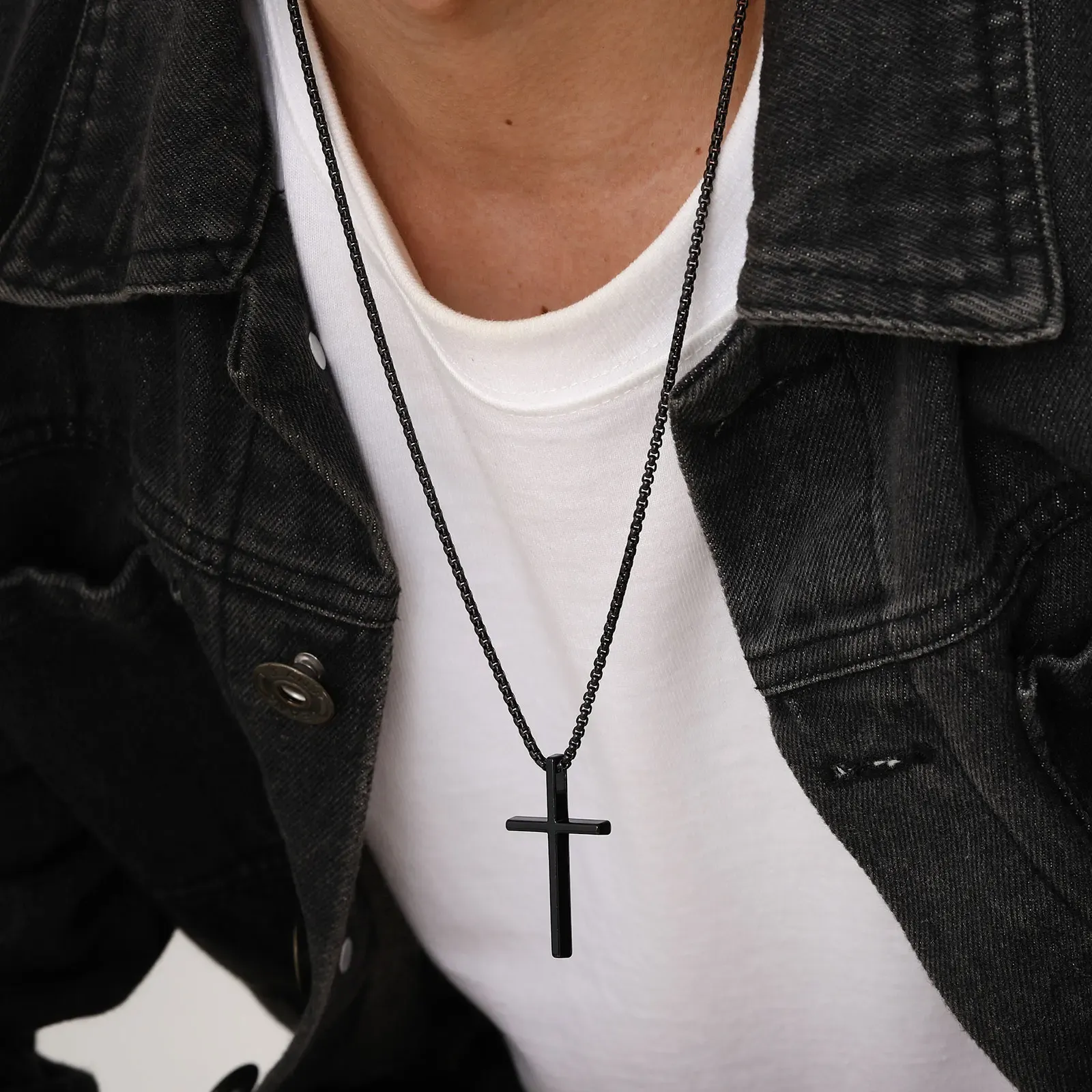 Vnox Men's & Women's Silver Cross Necklace, Stainless Steel Box Chain Pendant, Religious Jewelry Gift thumbnail 4