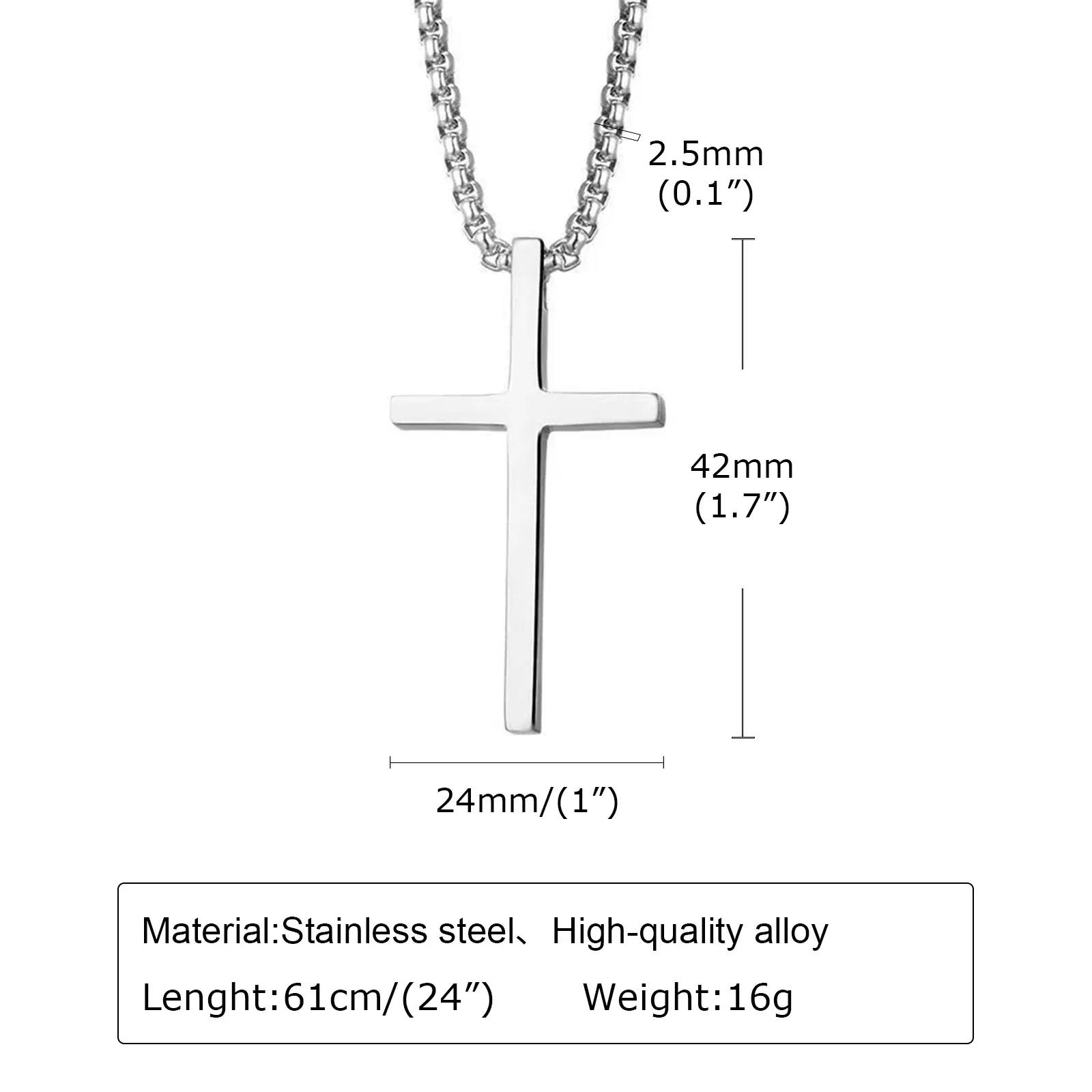 Vnox Men's & Women's Silver Cross Necklace, Stainless Steel Box Chain Pendant, Religious Jewelry Gift thumbnail 5
