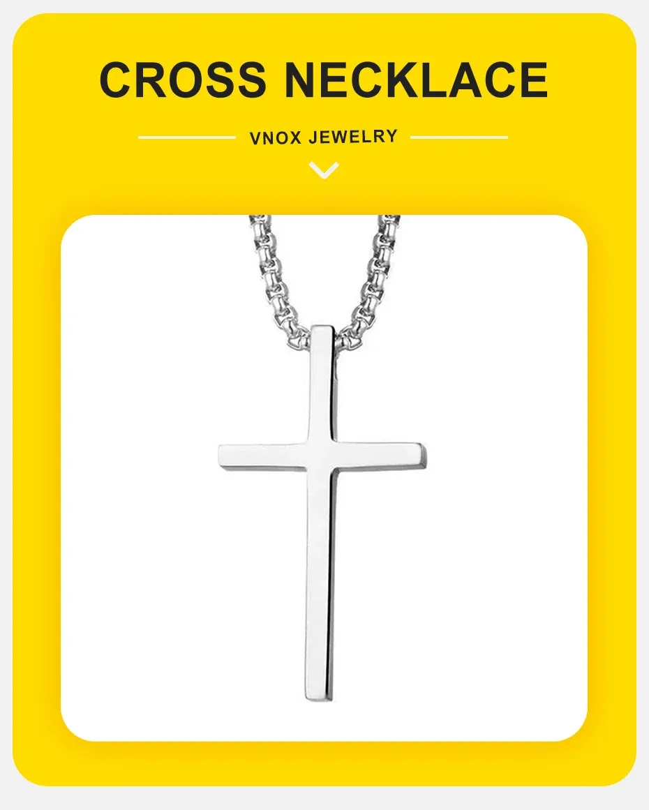 Vnox Men's & Women's Silver Cross Necklace, Stainless Steel Box Chain Pendant, Religious Jewelry Gift showcase 1