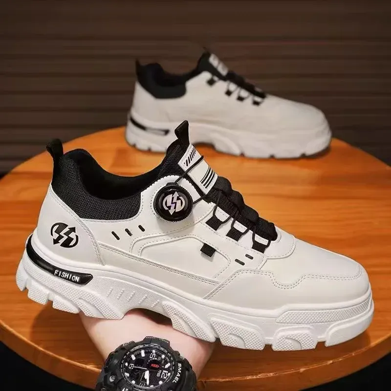 Men's Casual Leather Sneakers - Comfortable Soft Breathable Walking Shoes for Summer, Stylish Board Shoes for Men - Image 2