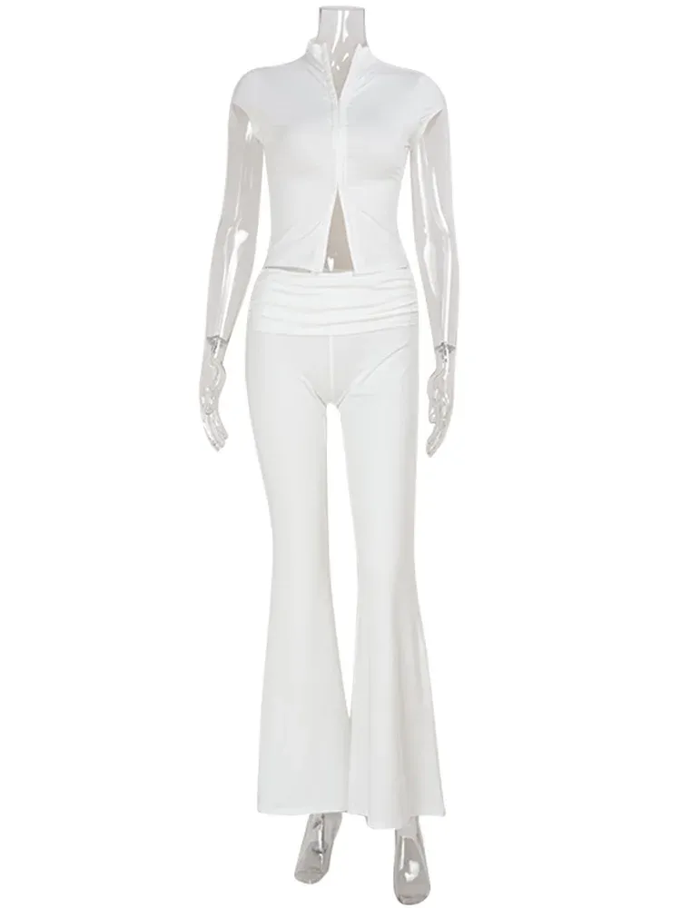 CNYISHE Women's Fashion Lace Buckle Half High Collar Short Sleeve Chic Tees and Sexy Pants Set - Trendy Solid Female Suits for a Stylish Look showcase 14