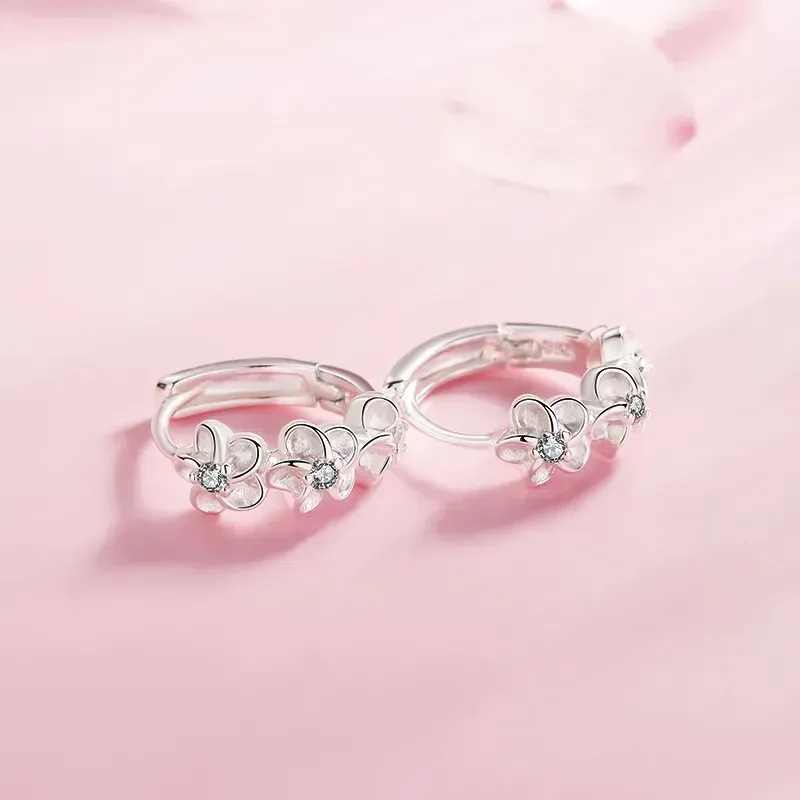 925 Sterling Silver Flower Stud Earrings for Women - Elegant Crystal Zircon Wedding Jewelry, Cute Fashion Accessory - Image 4