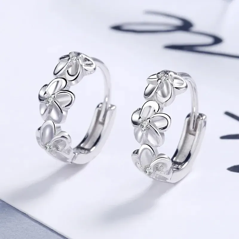 925 Sterling Silver Flower Stud Earrings for Women - Elegant Crystal Zircon Wedding Jewelry, Cute Fashion Accessory - Image 3