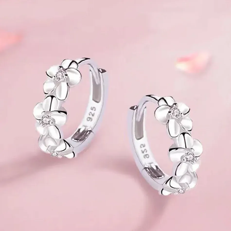 925 Sterling Silver Flower Stud Earrings for Women - Elegant Crystal Zircon Wedding Jewelry, Cute Fashion Accessory showcase 2