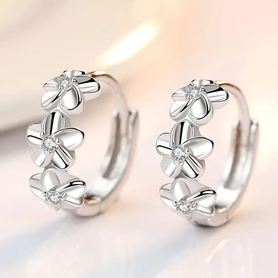 925 Sterling Silver Flower Stud Earrings for Women - Elegant Crystal Zircon Wedding Jewelry, Cute Fashion Accessory showcase 3