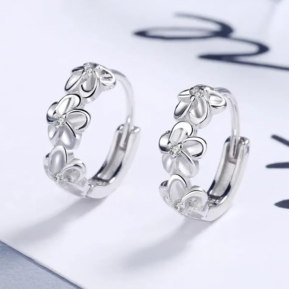 925 Sterling Silver Flower Stud Earrings for Women - Elegant Crystal Zircon Wedding Jewelry, Cute Fashion Accessory showcase 4