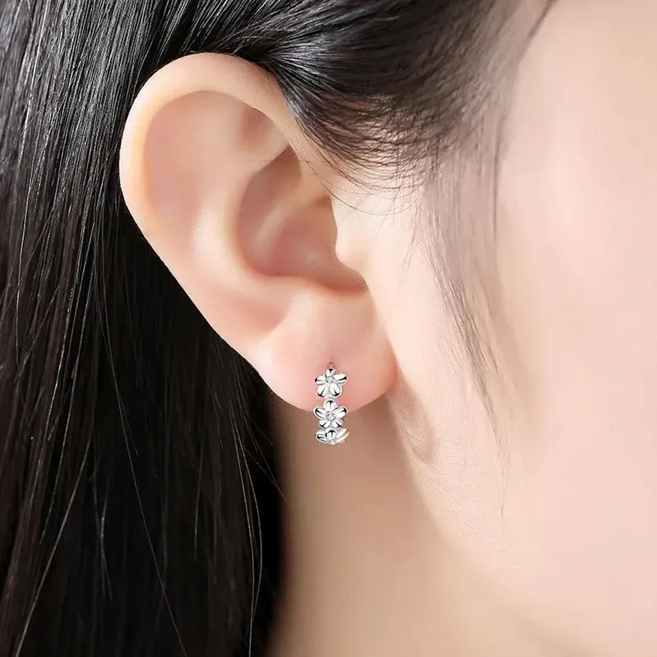 925 Sterling Silver Flower Stud Earrings for Women - Elegant Crystal Zircon Wedding Jewelry, Cute Fashion Accessory showcase 7