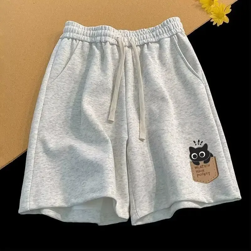 2025 Summer Men's Kitten Cartoon Print Casual Shorts - Loose Fit Trend Sports Five-point Pants for Couples thumbnail 1