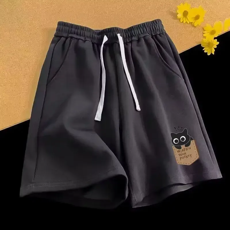 2025 Summer Men's Kitten Cartoon Print Casual Shorts - Loose Fit Trend Sports Five-point Pants for Couples thumbnail 5