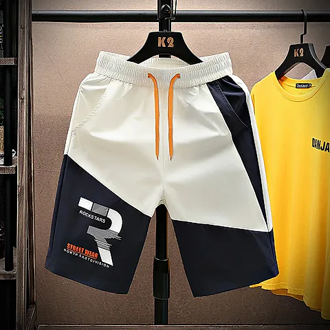 Men's Summer Casual Shorts, Breathable Loose Fit Color-Blocked Five-Quarter Sports Pants, Comfortable Versatile Design for Active Lifestyles