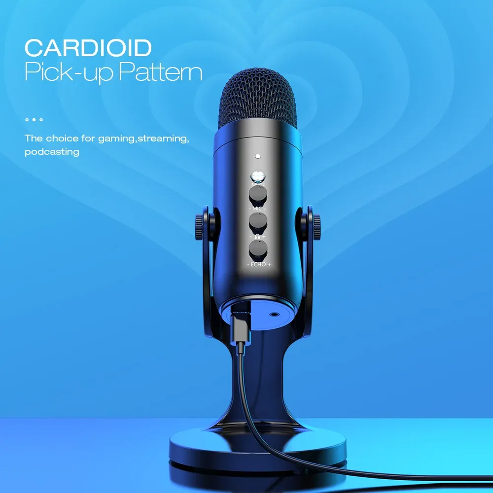 Haomuren USB Condenser Microphone for PC Mac Gaming Recording Stream Podcast, Professional Studio Mic with Phone Adapter, Headphone Output, Noise Cancelling, Plug and Play - Image 2