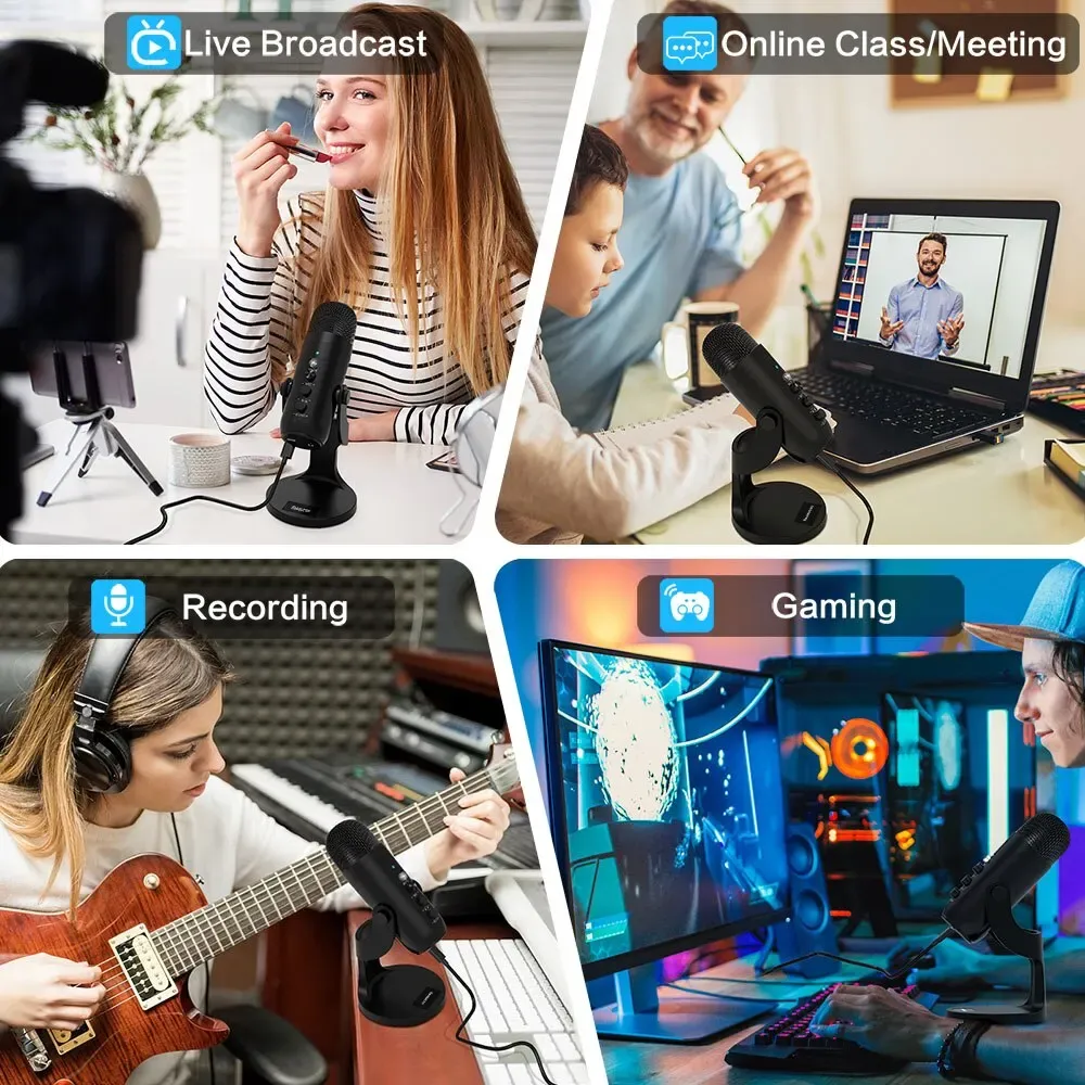 Haomuren USB Condenser Microphone for PC Mac Gaming Recording Stream Podcast, Professional Studio Mic with Phone Adapter, Headphone Output, Noise Cancelling, Plug and Play - Image 5