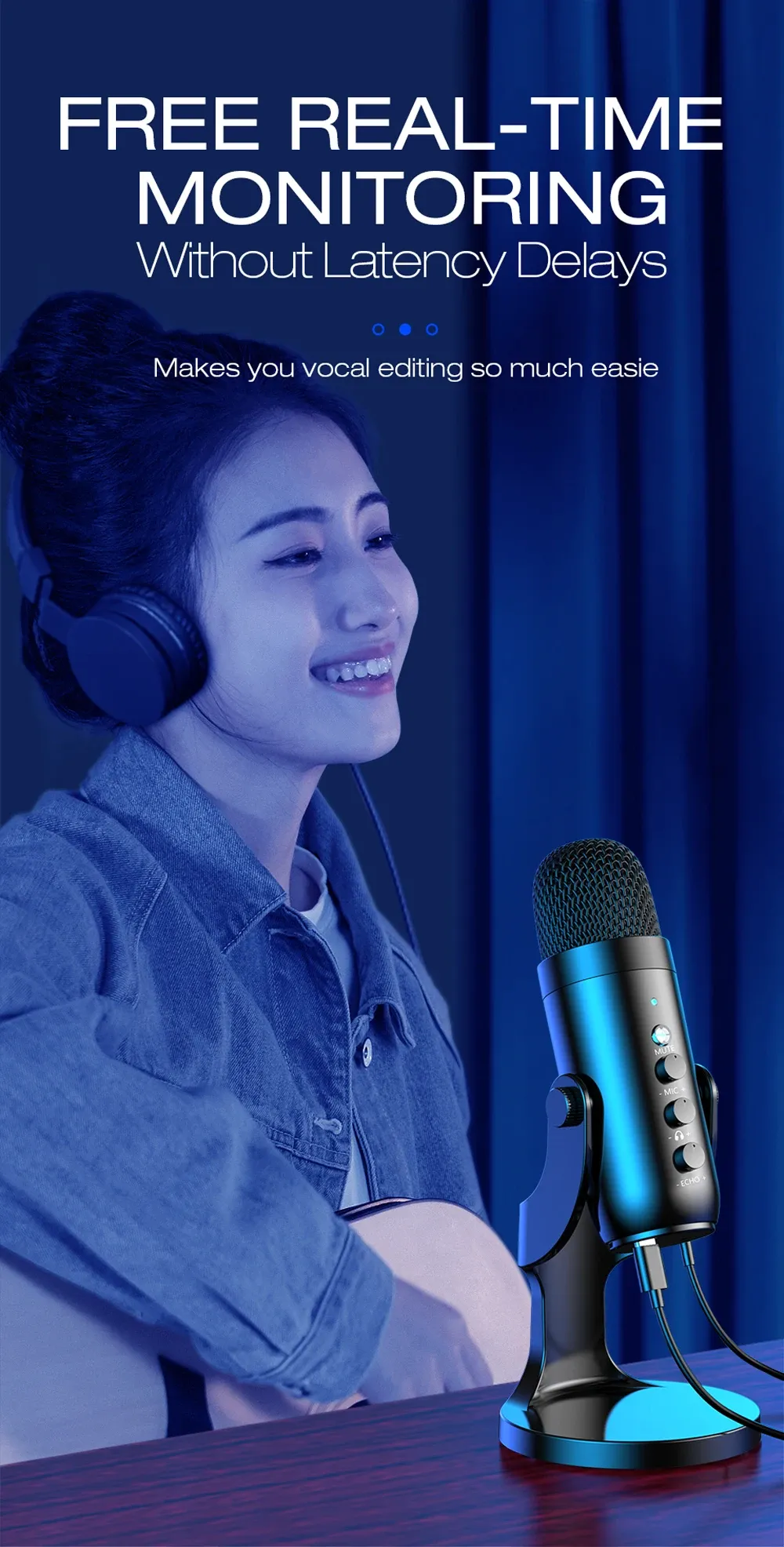 Haomuren USB Condenser Microphone for PC Mac Gaming Recording Stream Podcast, Professional Studio Mic with Phone Adapter, Headphone Output, Noise Cancelling, Plug and Play showcase 5