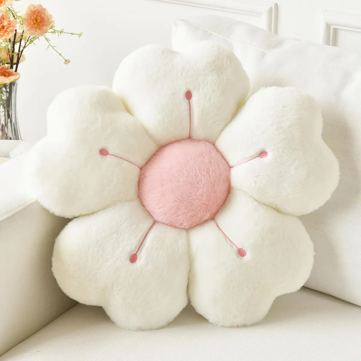 Soft Plush Daisy Flower Throw Pillow Cushion - Cozy Decorative Accent for Bed, Sofa, Couch - Adorable Floral Design for Kids & Adults, Home Decor showcase 1