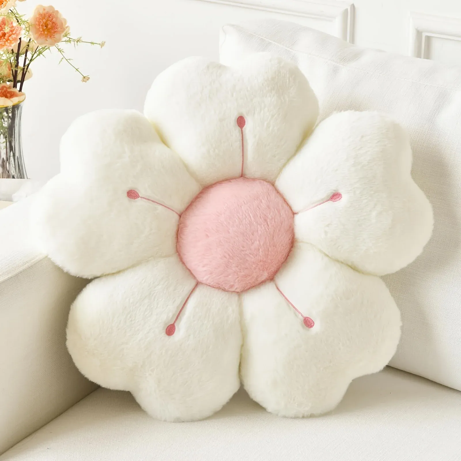 Soft Plush Daisy Flower Throw Pillow Cushion - Cozy Decorative Accent for Bed, Sofa, Couch - Adorable Floral Design for Kids & Adults, Home Decor thumbnail 2