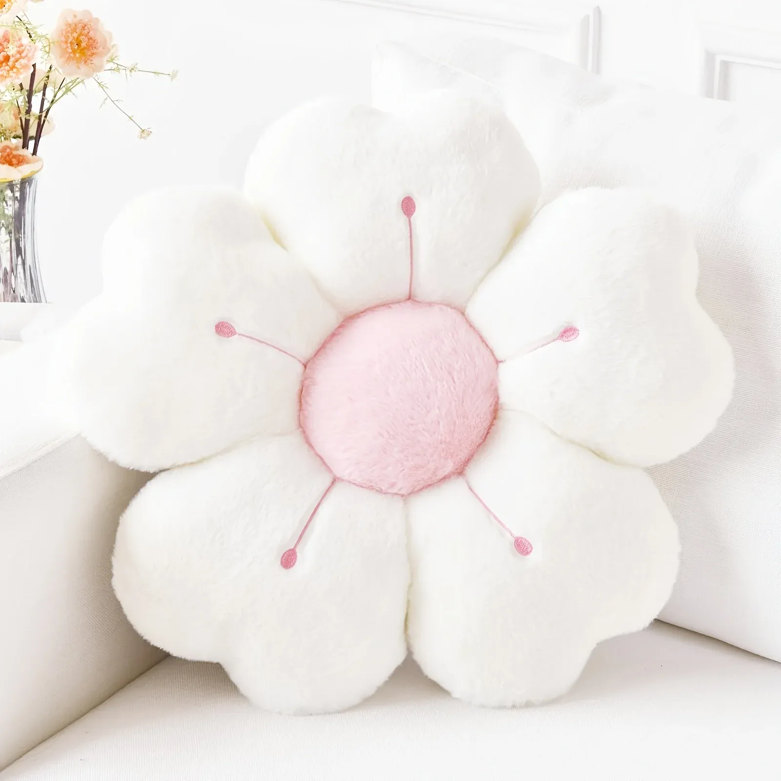 Soft Plush Daisy Flower Throw Pillow Cushion - Cozy Decorative Accent for Bed, Sofa, Couch - Adorable Floral Design for Kids & Adults, Home Decor thumbnail 6