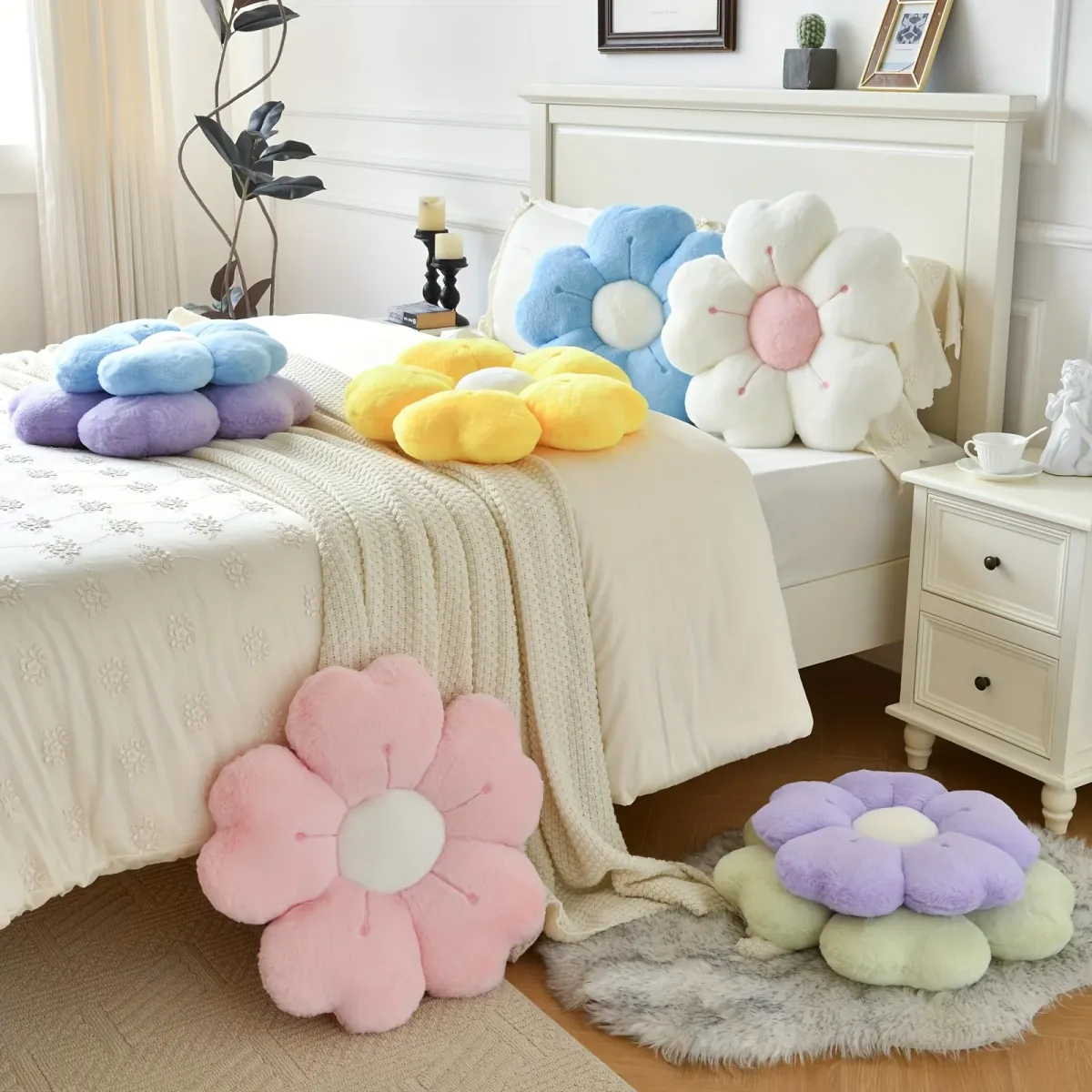 Soft Plush Daisy Flower Throw Pillow Cushion - Cozy Decorative Accent for Bed, Sofa, Couch - Adorable Floral Design for Kids & Adults, Home Decor showcase 4