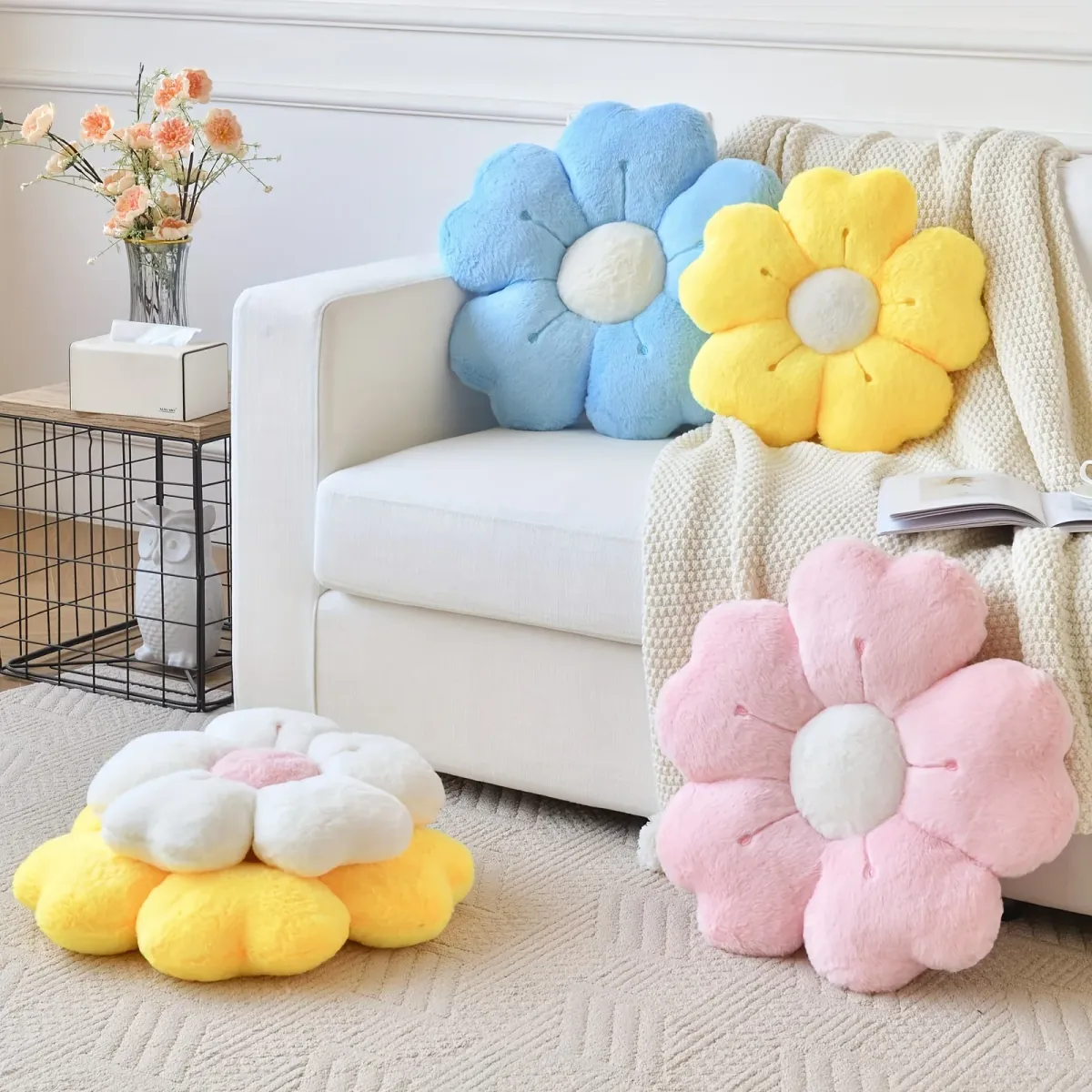 Soft Plush Daisy Flower Throw Pillow Cushion - Cozy Decorative Accent for Bed, Sofa, Couch - Adorable Floral Design for Kids & Adults, Home Decor showcase 9