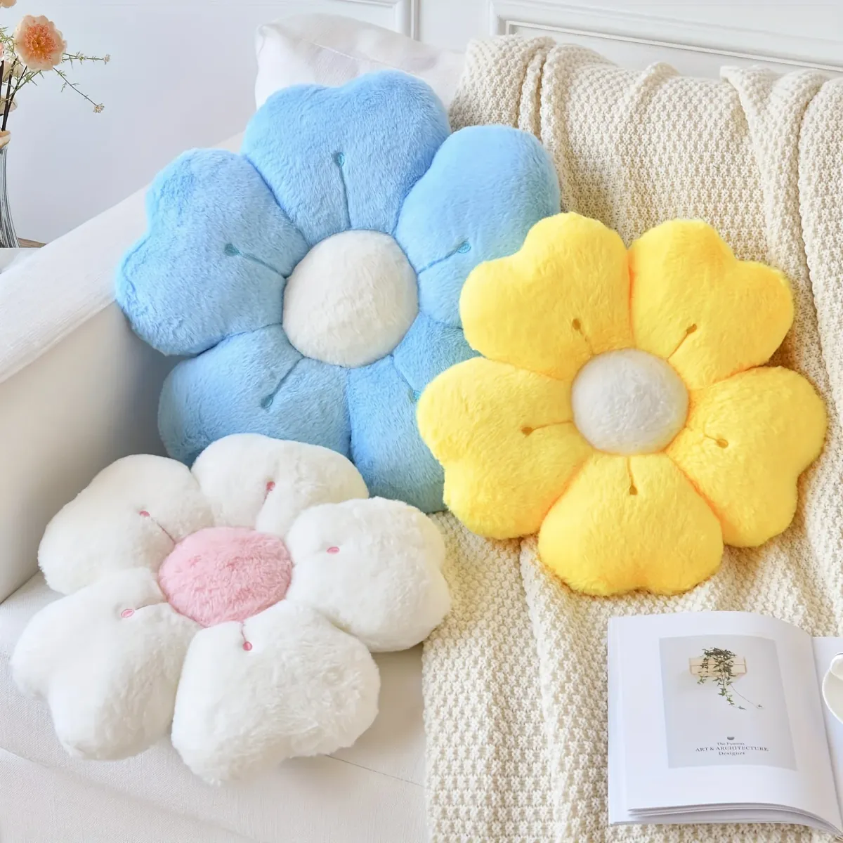 Soft Plush Daisy Flower Throw Pillow Cushion - Cozy Decorative Accent for Bed, Sofa, Couch - Adorable Floral Design for Kids & Adults, Home Decor showcase 8