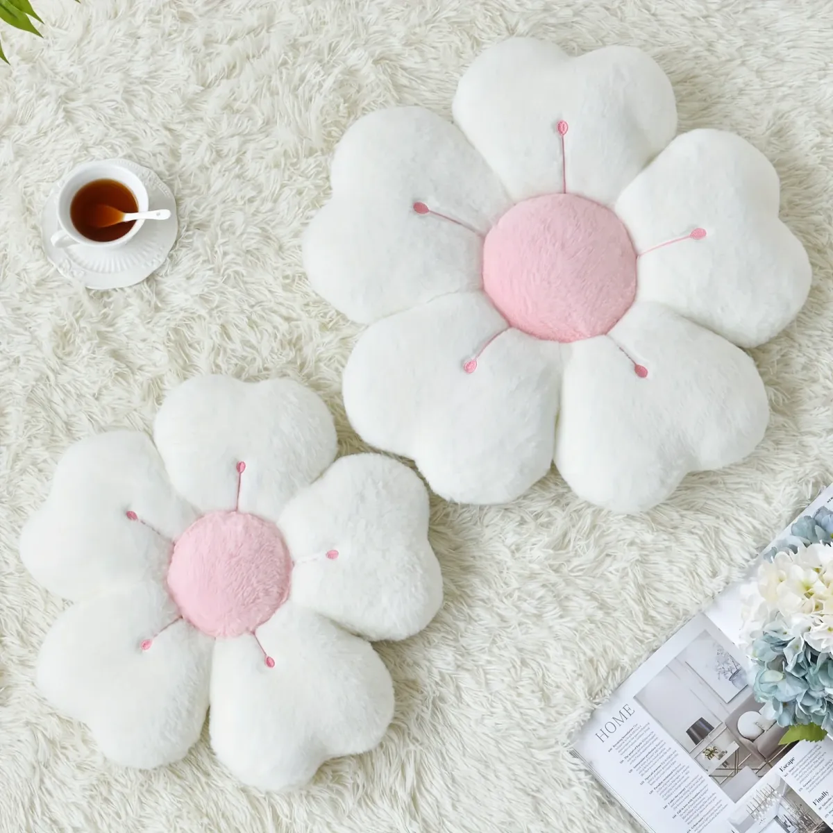 Soft Plush Daisy Flower Throw Pillow Cushion - Cozy Decorative Accent for Bed, Sofa, Couch - Adorable Floral Design for Kids & Adults, Home Decor showcase 10