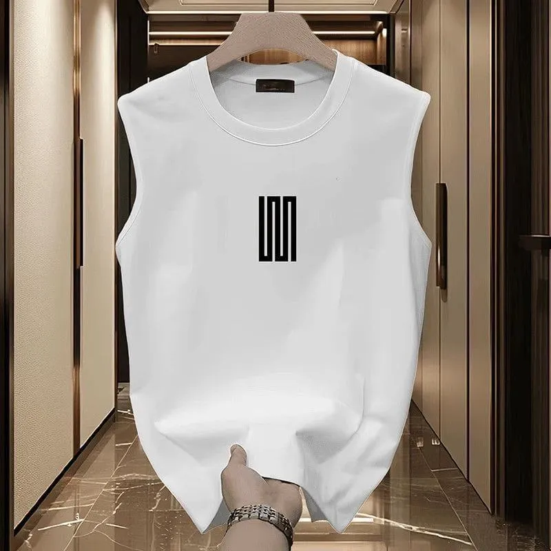 Minimalist Graphic Print Cotton Tank Top for Men Casual Streetwear Summer Essential Vest thumbnail 1