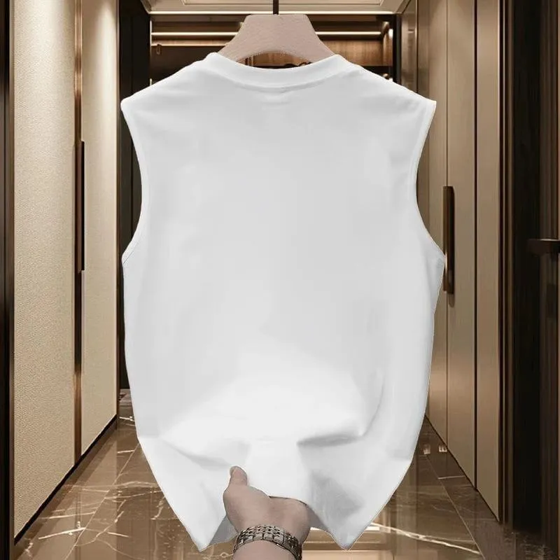 Minimalist Graphic Print Cotton Tank Top for Men Casual Streetwear Summer Essential Vest thumbnail 3