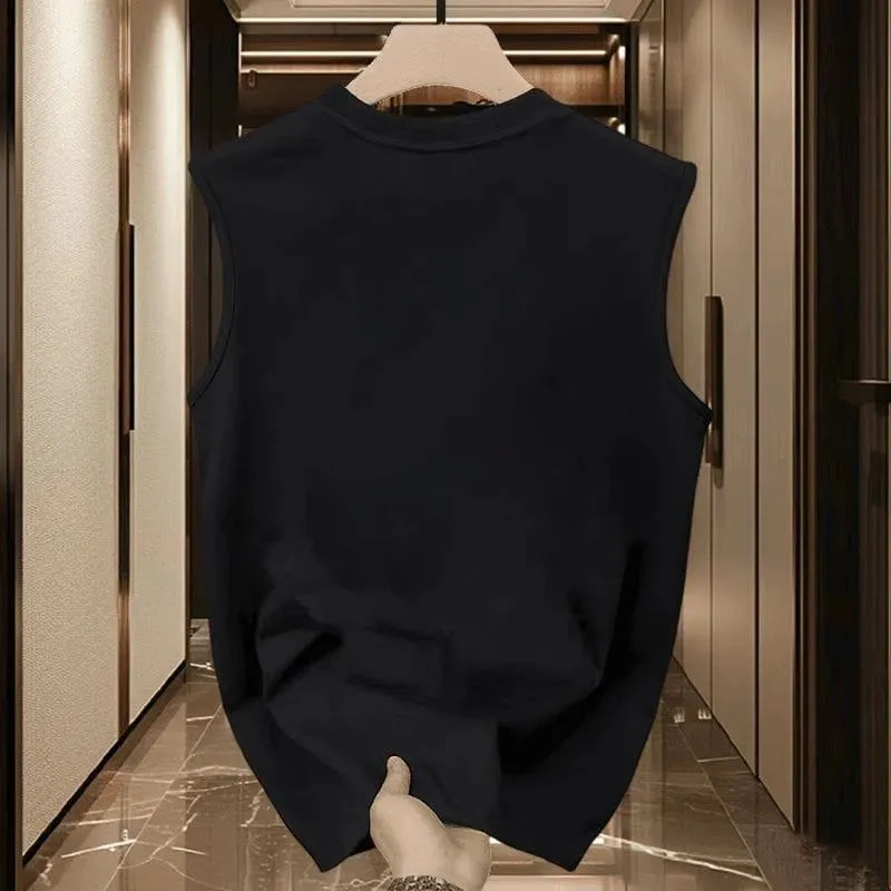 Minimalist Graphic Print Cotton Tank Top for Men Casual Streetwear Summer Essential Vest thumbnail 4