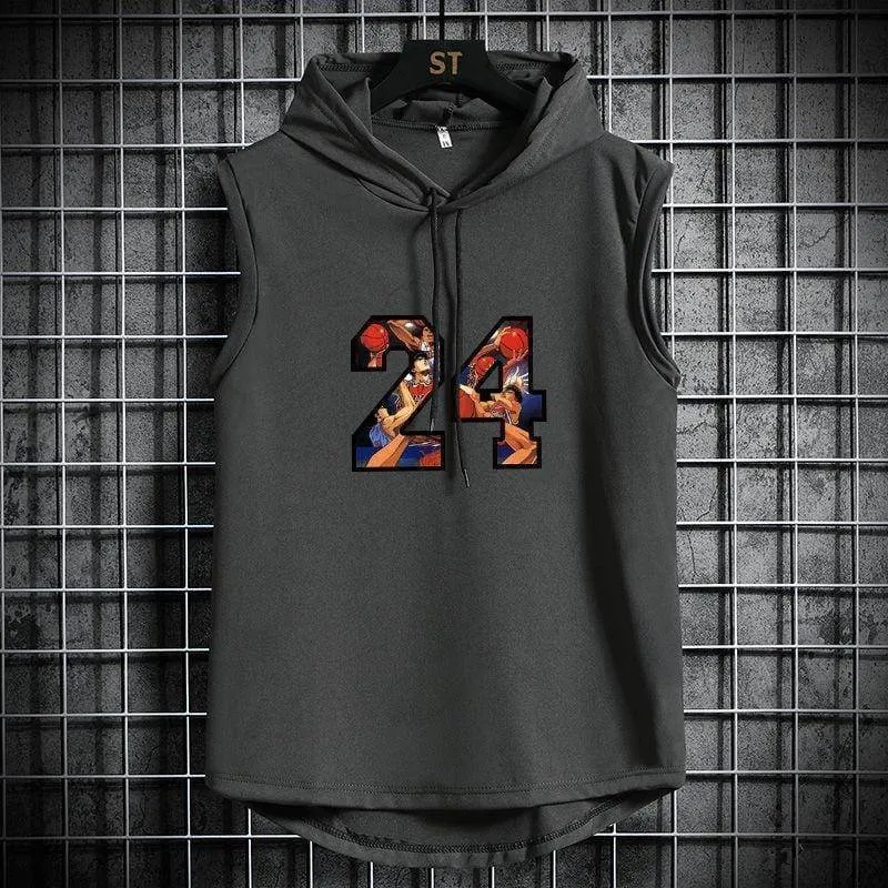 Men’s Summer Sports Fitness Basketball Sleeveless Hoodie and Shorts Two Piece Athletic Set thumbnail 8