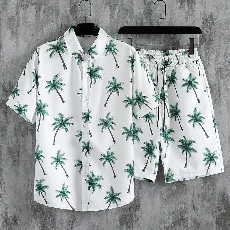 Men’s 2-Piece Vintage Hawaiian Shirt and Shorts Set Tropical Summer Beach Outfit thumbnail 1