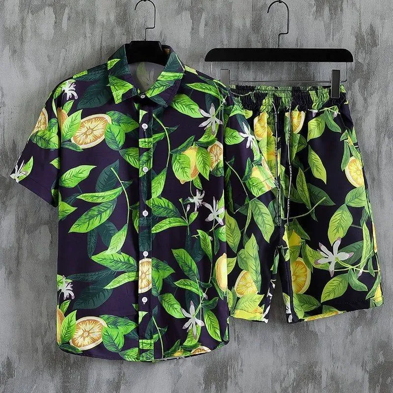 Men’s 2-Piece Vintage Hawaiian Shirt and Shorts Set Tropical Summer Beach Outfit thumbnail 3