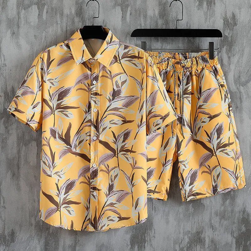 Men’s 2-Piece Vintage Hawaiian Shirt and Shorts Set Tropical Summer Beach Outfit thumbnail 4