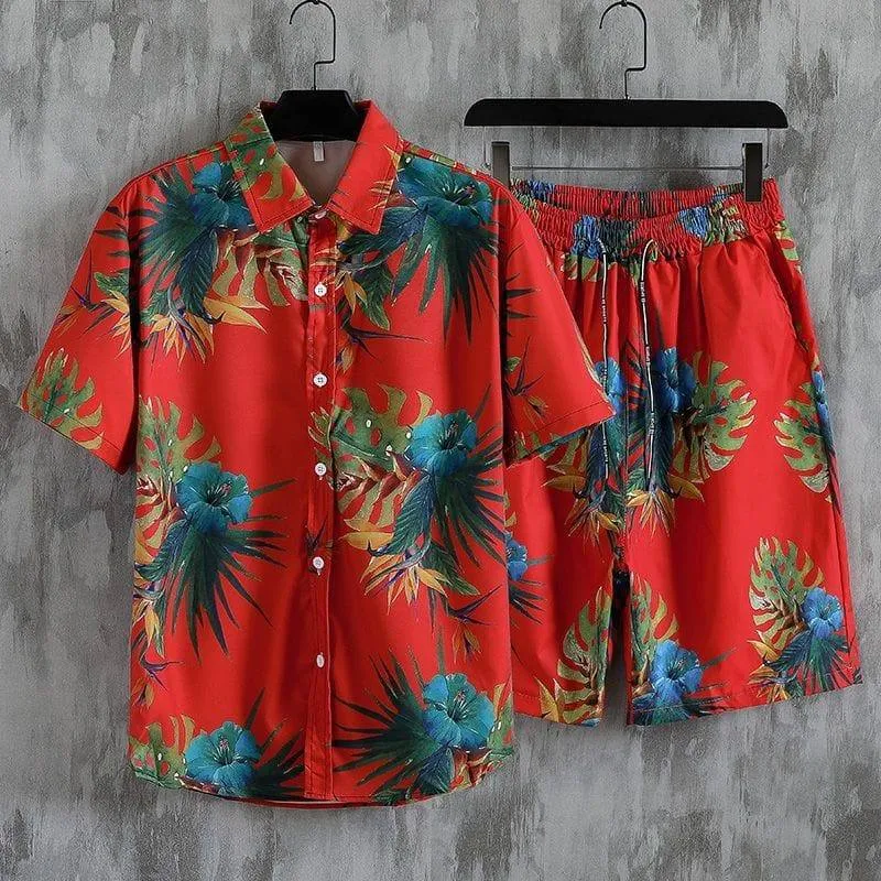 Men’s 2-Piece Vintage Hawaiian Shirt and Shorts Set Tropical Summer Beach Outfit thumbnail 5