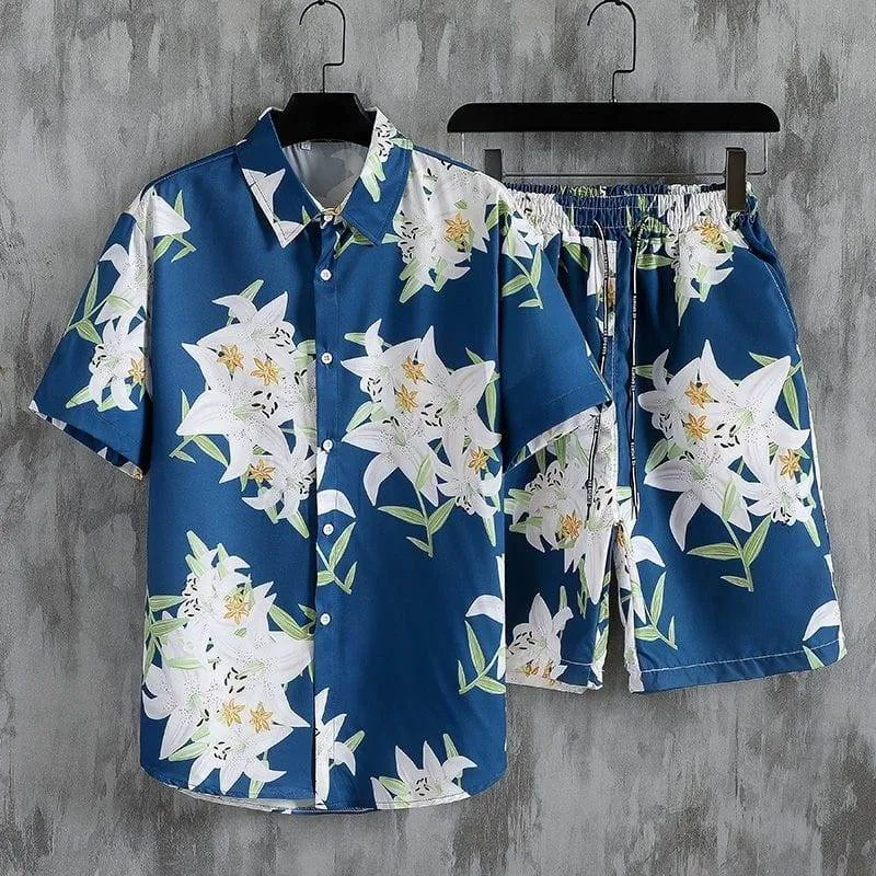 Men’s 2-Piece Vintage Hawaiian Shirt and Shorts Set Tropical Summer Beach Outfit thumbnail 7
